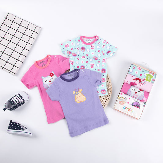 Short-sleeved Shoulder Button Children's T-shirt 5 Pack