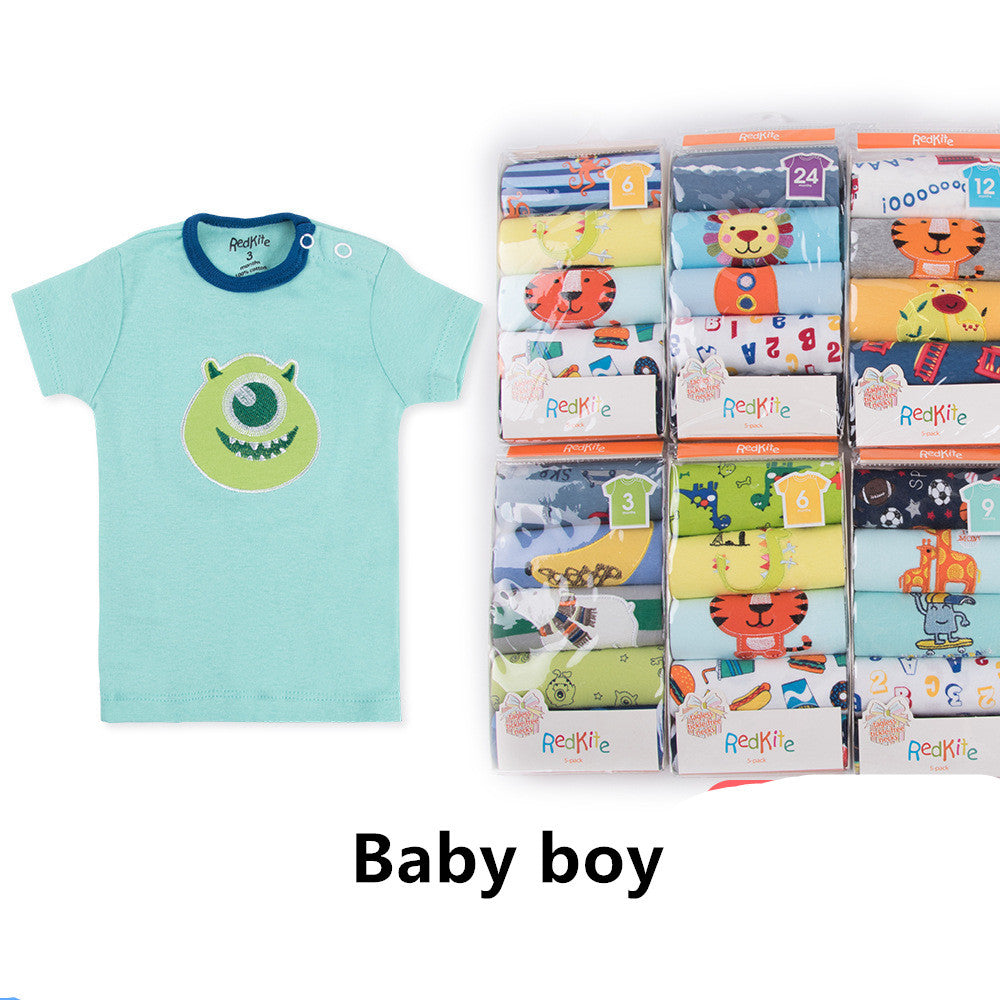 Short-sleeved Shoulder Button Children's T-shirt 5 Pack