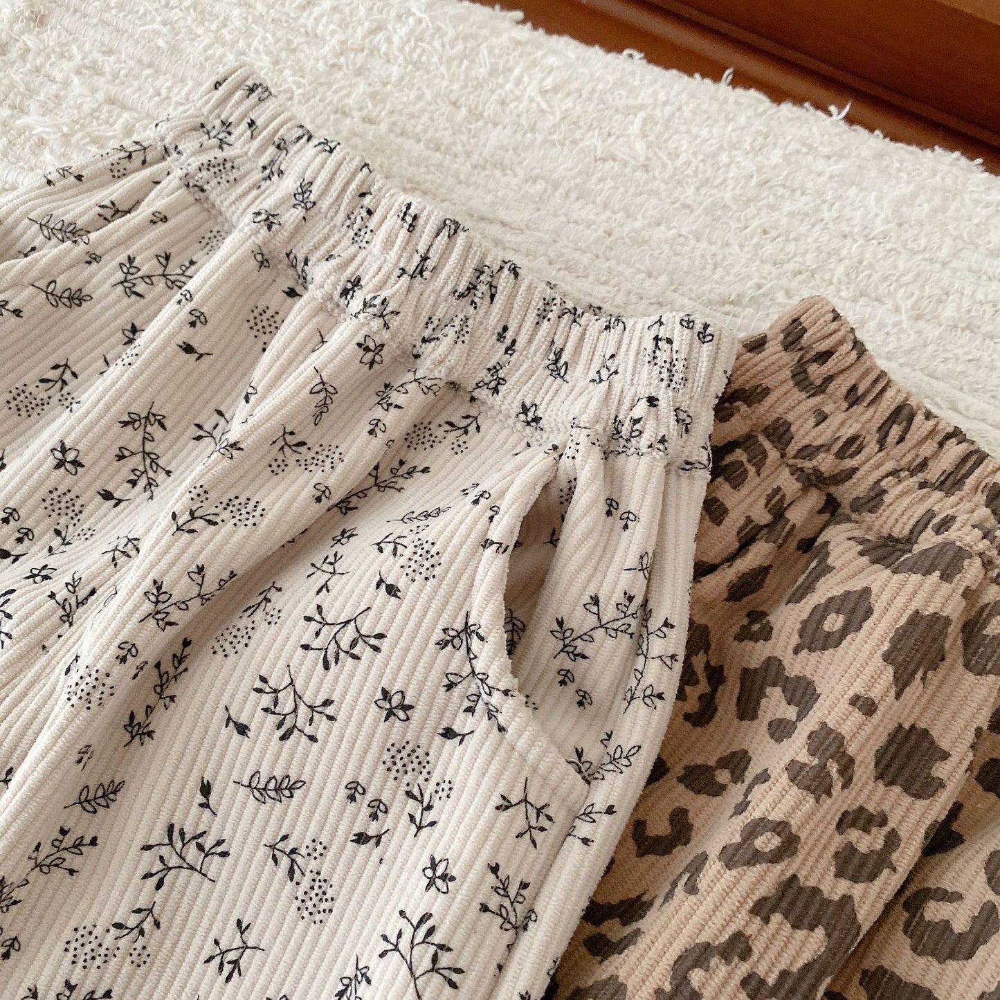 Children's Floral Fleece-lined Pants Warm Pants Babies' Trousers