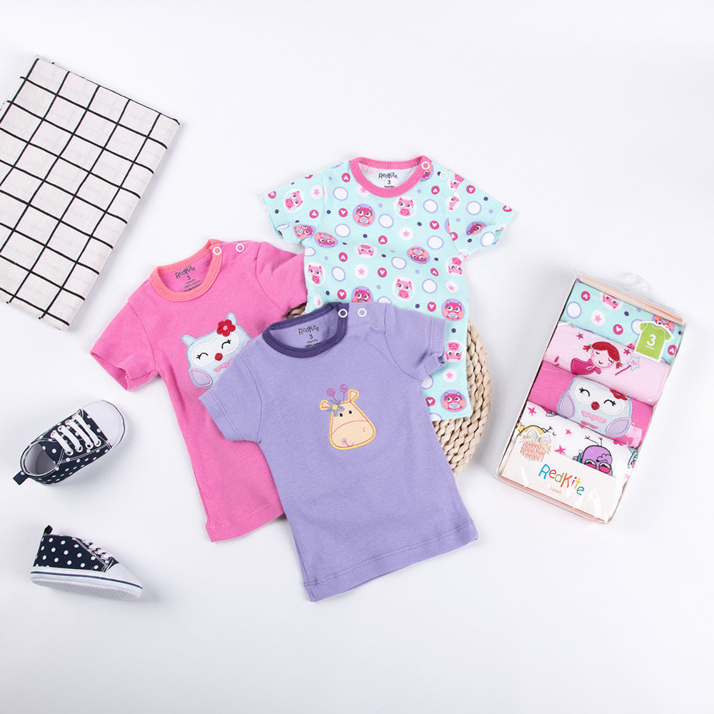 Short-sleeved Shoulder Button Children's T-shirt 5 Pack