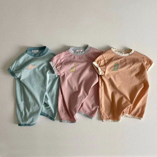 Baby Cotton Short Sleeve Dinosaur Print Casual Bodysuit